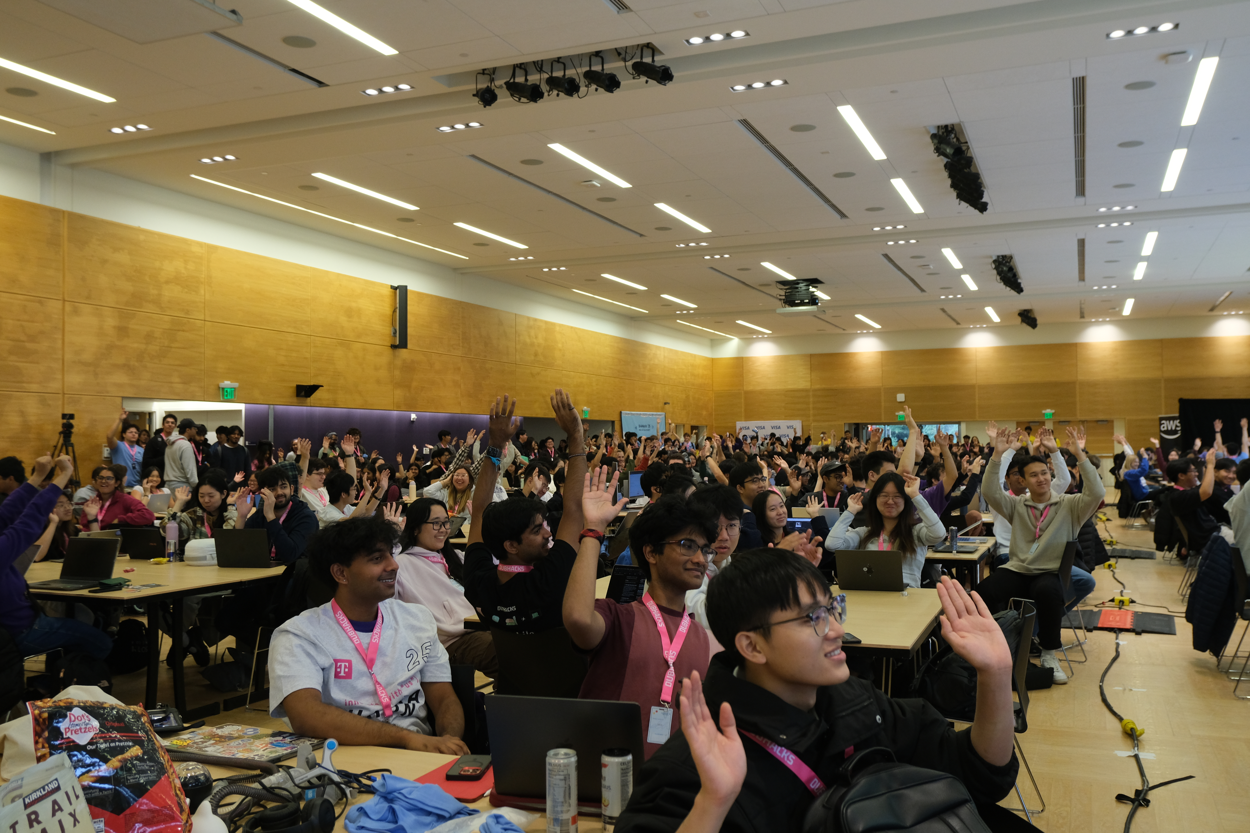 Sponsors meeting students at DubHacks